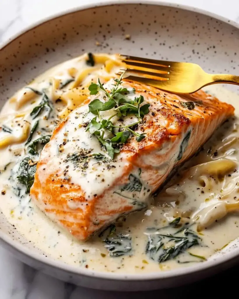 Garlic Butter Baked Salmon In Lemony Parmesan Cream Recipe