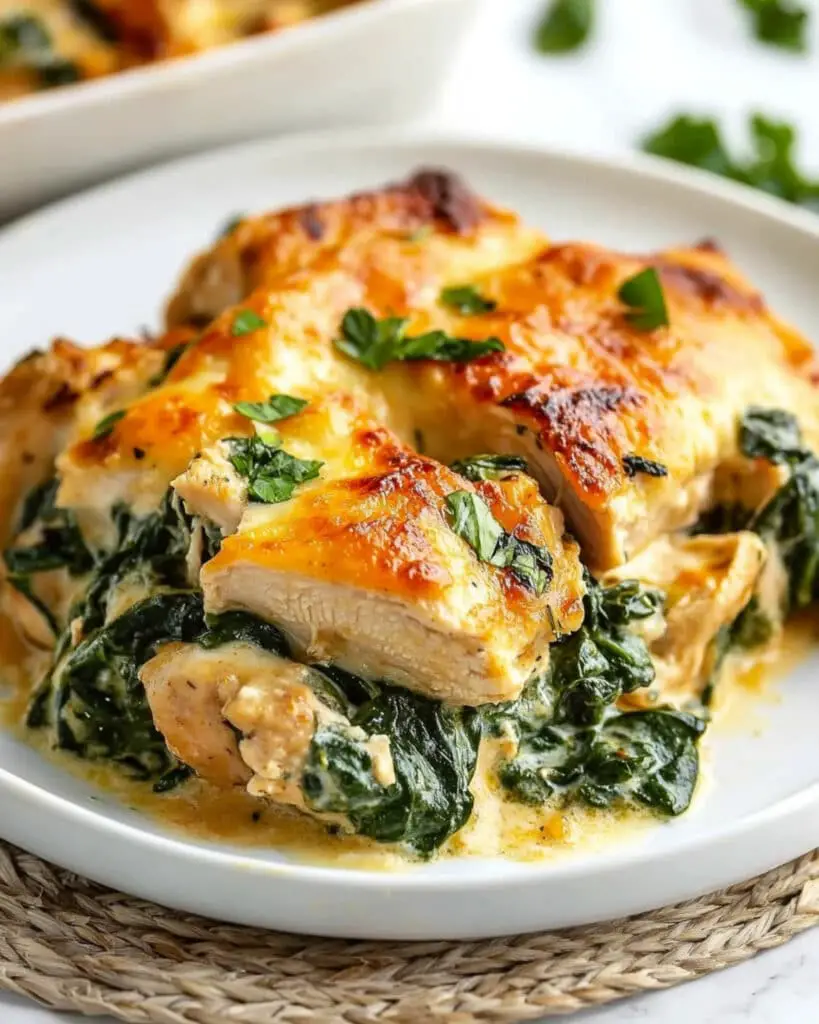 Spinach Chicken Casserole with Cream Cheese and Mozzarella Recipe