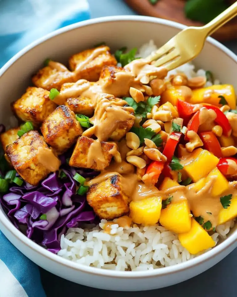 Mango “Burrito” Bowls with Crispy Tofu and Peanut Sauce Recipe