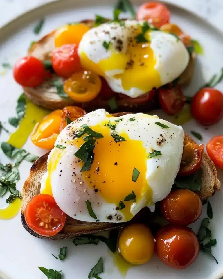 Sauteed Tomato Breakfast Crostini With Poached Eggs Recipe