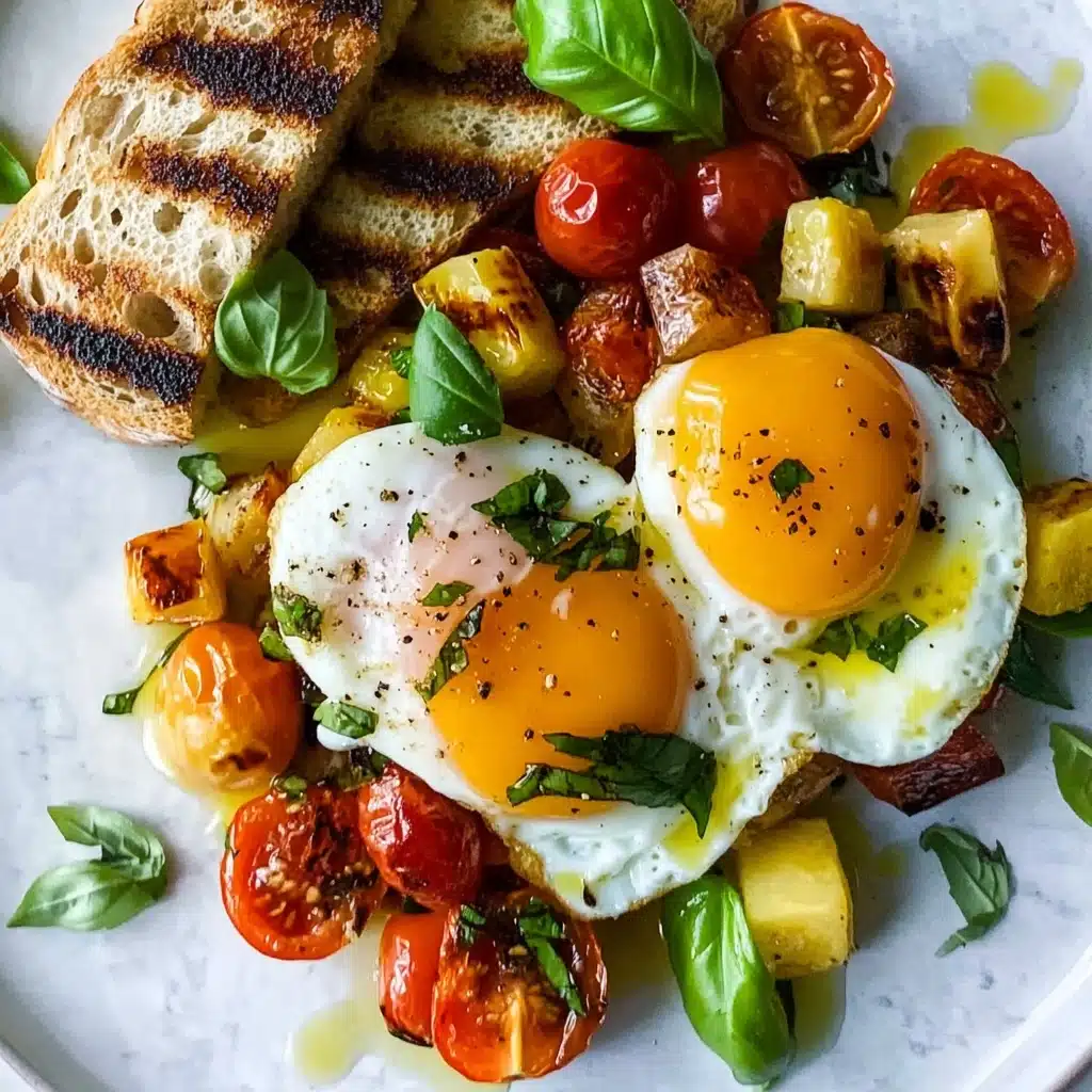 Sauteed Tomato Breakfast Crostini With Poached Eggs Recipe - Recipe Image