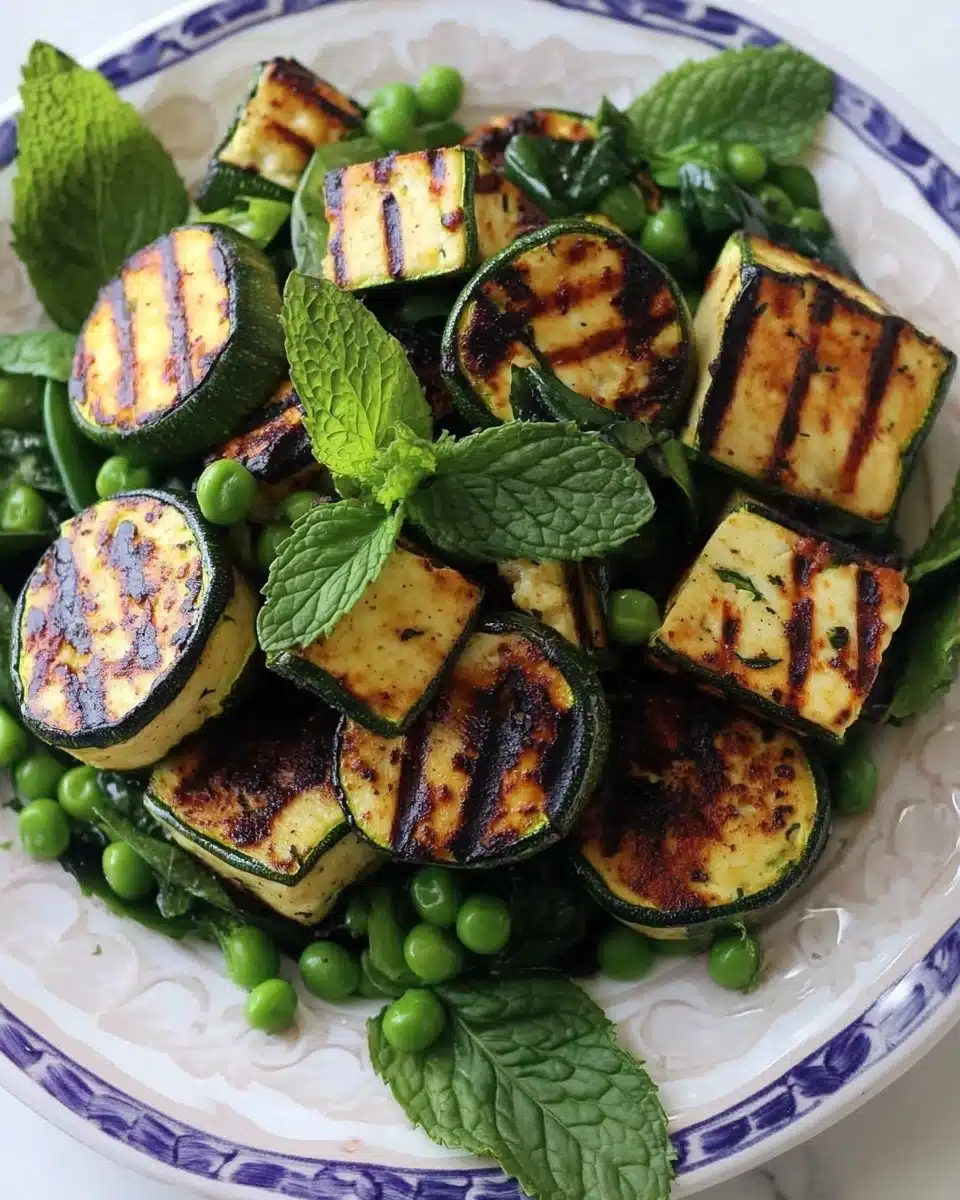 Grilled Zucchini, Halloumi, Pea Salad with Mint, Dijon and Lemon Recipe