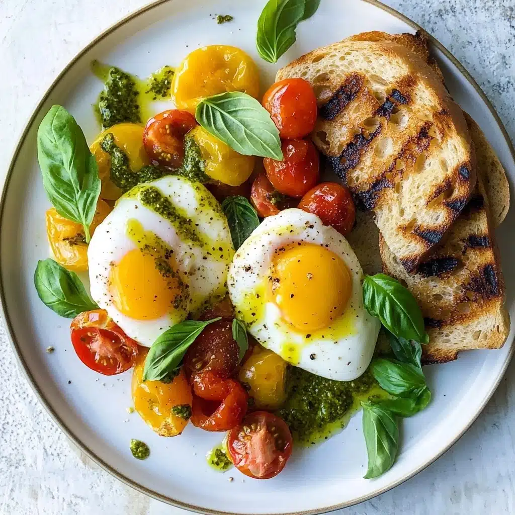 Sauteed Tomato Breakfast Crostini With Poached Eggs Recipe - Recipe Image