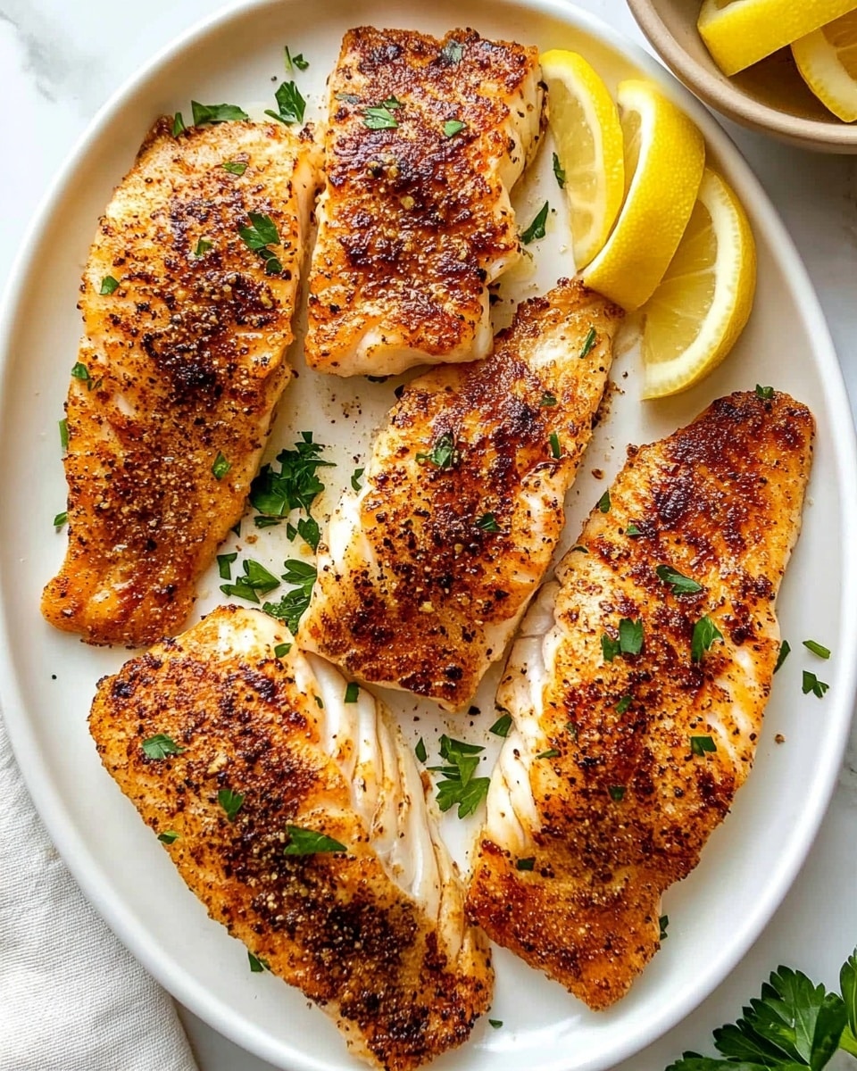 Crispy Air Fryer Cod, Air Fryer Cod with Lemon and Parsley, Healthy Fish Dinner, Easy Fish Recipes, Lemon Parsley Cod The image shows a white plate with three main layers arranged neatly. At the bottom, there are two grilled fish fillets with a golden brown color and some light charring. On the right side of the plate, a bunch of bright green roasted asparagus stalks are placed, standing vertically and slightly overlapping the fish. On top of the fish, a colorful salsa made of chopped avocado, red cherry tomatoes, yellow corn, and bits of red onion is spread, giving a fresh and chunky texture with green, red, yellow, and purple colors. A lemon wedge with a bright yellow color is placed near the fish and asparagus. A silver fork rests on the left side of the plate, with a woman's hand partially holding it. This dish is placed on a white marbled surface, and two green glasses of water and some fresh parsley leaves are visible around the plate. A beige cloth napkin sits under the plate's edge.