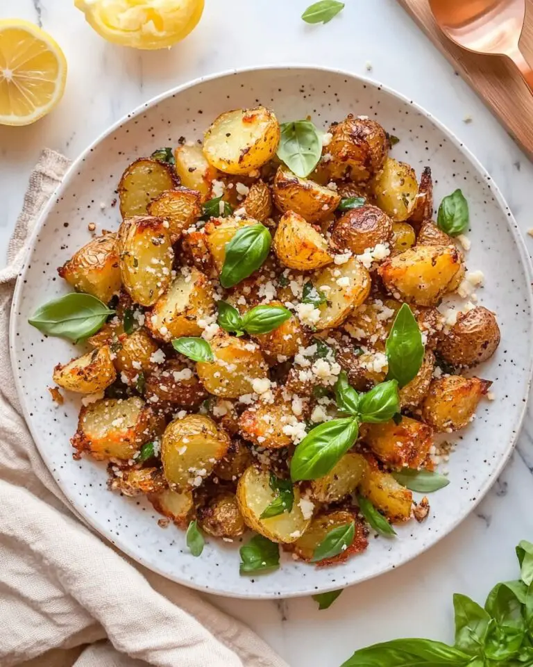 Roasted Potatoes with Baked Feta, Garlic, and Basil Recipe