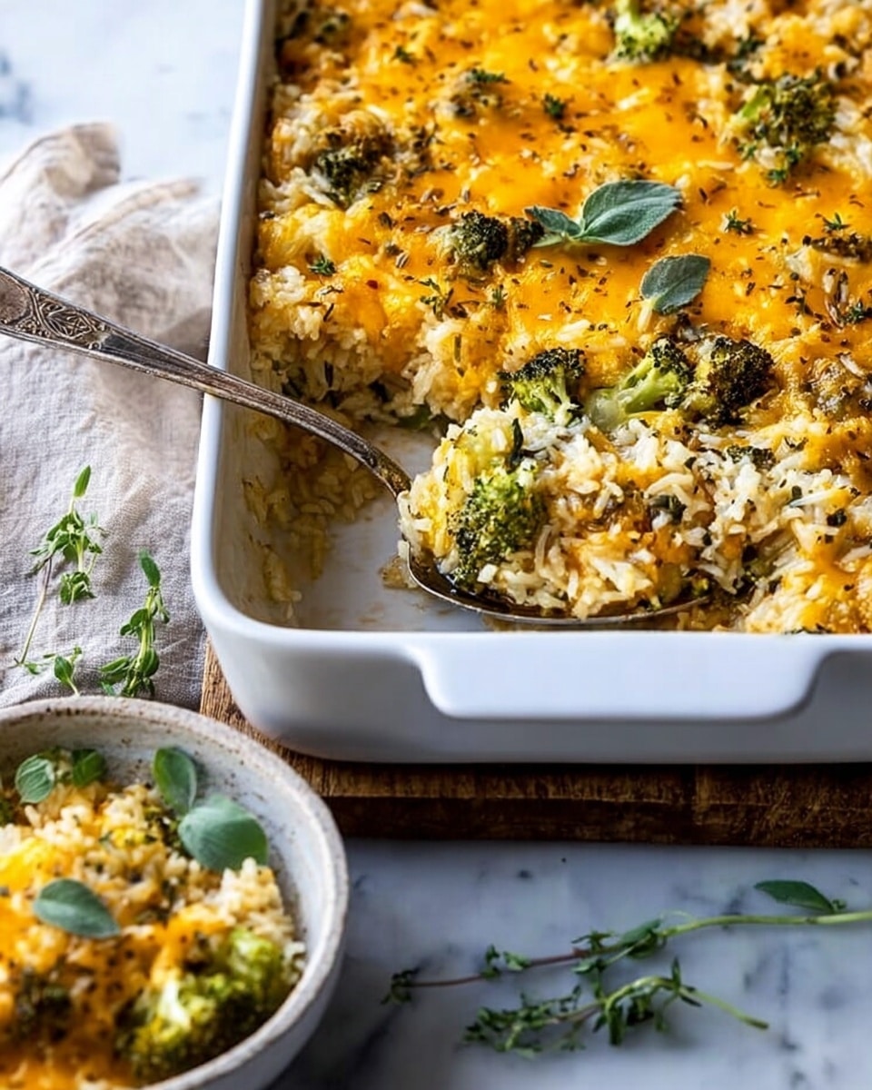 A white bowl holds a serving of rice mixed with several layers of colorful cooked vegetables like green broccoli and orange carrots, along with light brown pieces of chicken. There is a layer of melted yellow cheese melted over some parts of the rice and vegetables, topped with fresh green herbs scattered across the dish. A vintage silver fork rests on the right side inside the bowl. In the top right corner, a white baking dish filled with the same cheesy rice mixture is partly visible. The background is a white marbled texture with a wooden board beneath the bowl and a small glass jar holding fresh herbs in the bottom left corner. A woman's hand is not visible in this frame. Photo taken with an iphone --ar 4:5 --v 7