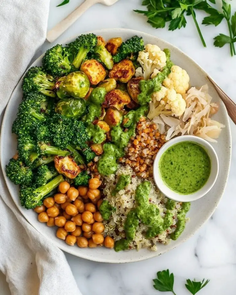 Roasted Veggie Grain Bowl with Kale Pepita Pesto and Pickled Sauerkraut Recipe