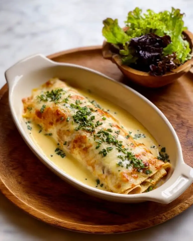 Chicken and Mushroom Crepes with Béchamel and Gruyère Recipe