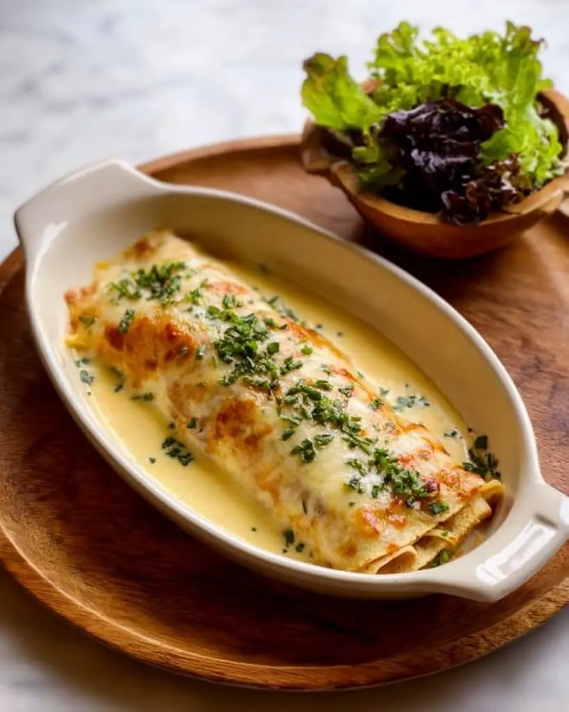 Chicken and Mushroom Crepes with Béchamel and Gruyère Recipe