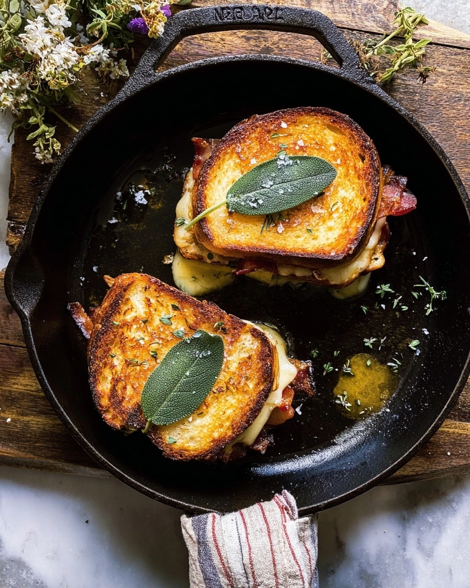 Two slices of toasted bread lay on a white marbled surface, each topped with three distinct layers. The bottom layer is light yellow shredded cheese scattered evenly across the bread. Above the cheese is a thick pile of dark golden-brown caramelized onions with a glossy texture, some topped with small green herb leaves. The final layer consists of thin, pale slices of apple with red edges, neatly arranged in a slight fanned shape covering most of the top. In the background, a halved apple with a light yellow inside and red skin rests on the white marbled surface. Photo taken with an iphone --ar 4:5 --v 7