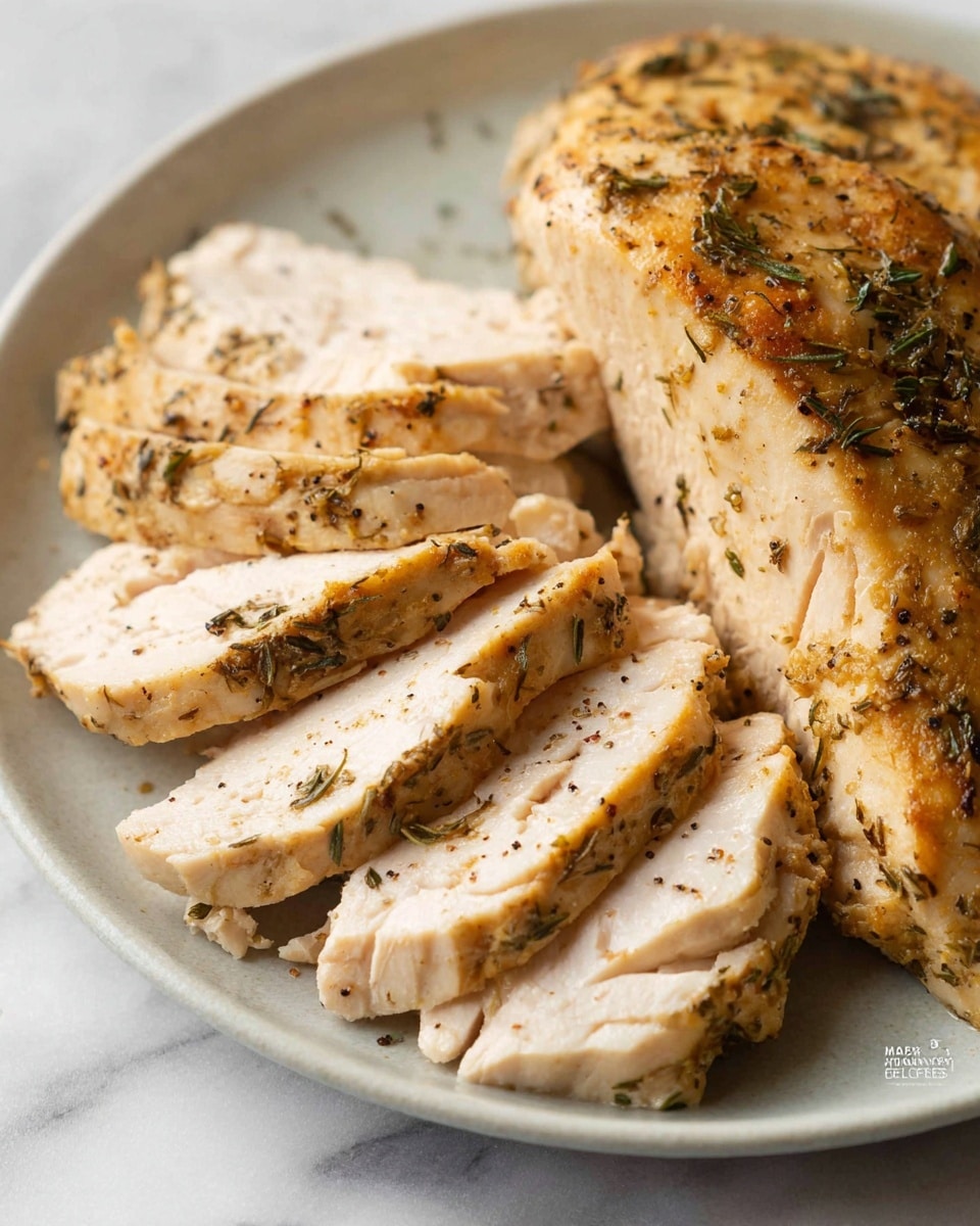 In a white slow cooker, four large pieces of light golden brown chicken are arranged close together, partially covered in a thin layer of oily golden broth with small herbs sprinkled on top. The chicken shows slight browning and specks of green seasoning, and the broth has a shiny, smooth texture. The inside of the white slow cooker rim is visible, and the whole scene sits on a white marbled surface. Photo taken with an iphone --ar 4:5 --v 7