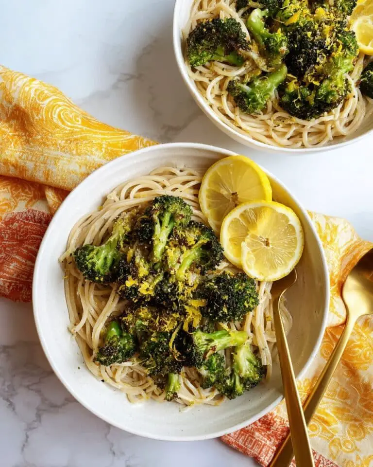 Lemony Hummus Pasta with Roasted Broccoli Recipe
