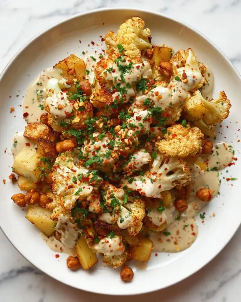 Roasted Cauliflower Chickpea Potato Bowl with Tahini Dressing Recipe