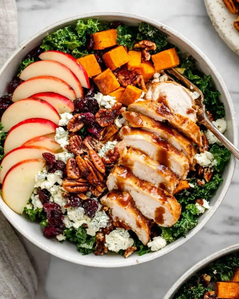 Fall Harvest Salad with Roasted Sweet Potatoes, Chicken, and Apple Recipe