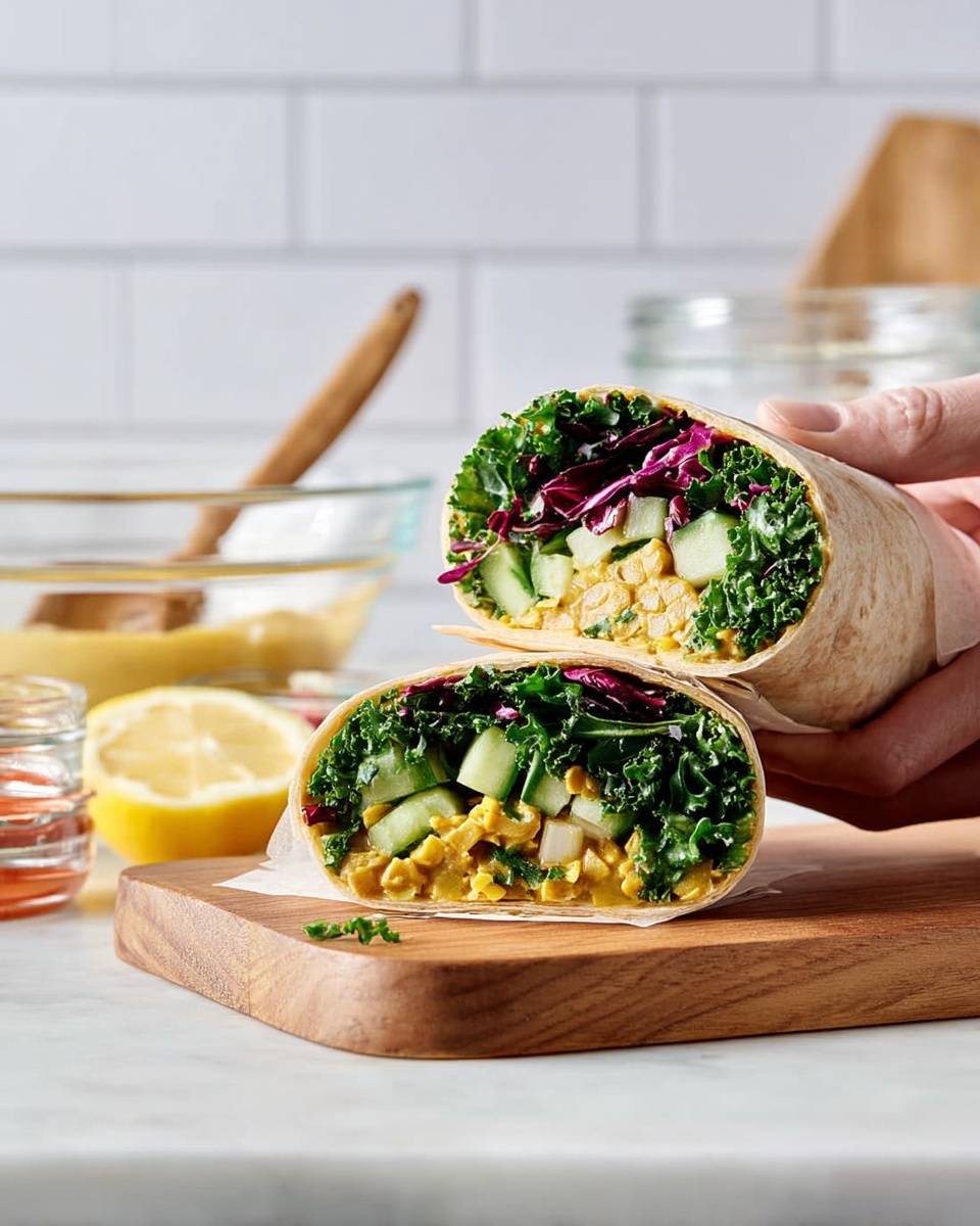 A white tortilla held by a woman's hands is being folded around three layers of filling. The bottom layer is made of whole avocado slices, bright green and smooth. Above that is a layer of cooked yellowish chickpeas or lentils, soft with a slightly chunky texture. The top layer is a mix of chopped green kale and some reddish-purple leafy vegetables, with shredded white cheese sprinkled over it. Surrounding the tortilla are clear and white bowls with more salad, lentils, grated cheese, and a small wooden spoon with a creamy white sauce, all placed on a white marbled surface. Photo taken with an iphone --ar 4:5 --v 7