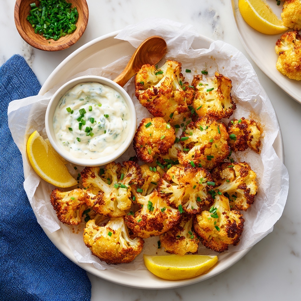 A white rectangular tray holds nine small, bite-sized pieces of golden-brown crumbed cauliflower scattered evenly across the surface. Each piece has a rough, crispy-looking outer texture with slightly darker toasted spots, indicating they are baked or fried. Surrounding the cauliflower pieces are fine crumbs spread lightly on the clean white tray. The tray sits on a white marbled surface, and a blue cloth is partially visible near the top edge. Part of a white plate with larger raw cauliflower florets is shown on the left side, slightly out of focus. Photo taken with an iphone --ar 4:5 --v 7