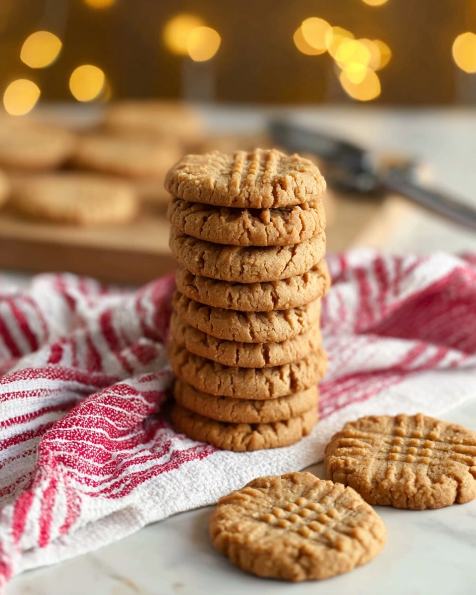 A white surface with a white cloth that has red stripes on it, and on top of the cloth, there is a group of light brown peanut butter cookies arranged closely together. The cookies have a criss-cross fork pattern pressed into the top, giving them texture with small ridges and lines. The cookies are round, slightly rough in texture, and layered in a small pile. The overall scene looks warm and cozy. photo taken with an iphone --ar 4:5 --v 7