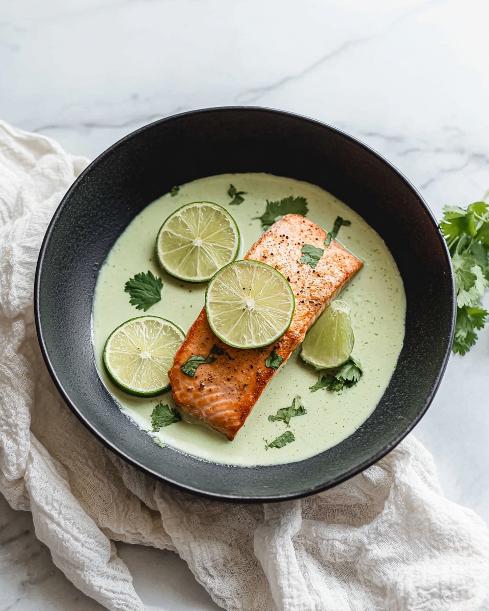 A white round plate holds four grilled salmon fillets arranged side by side in a row. The salmon has light brown grill marks and a slightly crispy texture on top with a pinkish-orange color. Around the salmon pieces, there are several green parsley leaves and lemon wedges with bright yellow skin and pale yellow inside for garnish. The plate is placed on a white marbled surface with a soft white cloth on the side. Photo taken with an iphone --ar 4:5 --v 7