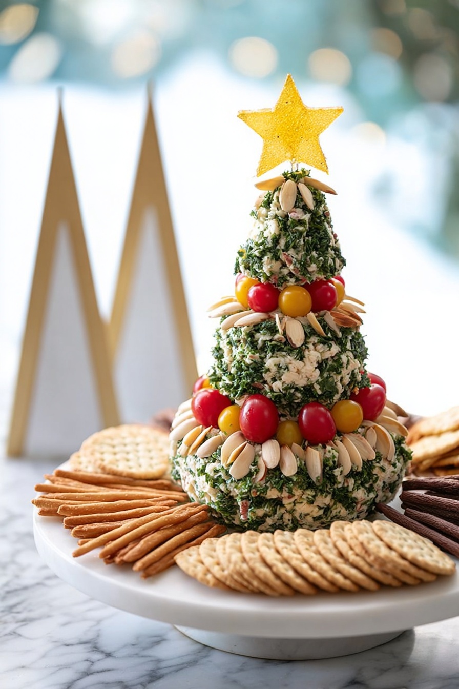 Christmas Tree Cheddar Cheese Ball Recipe - Serving