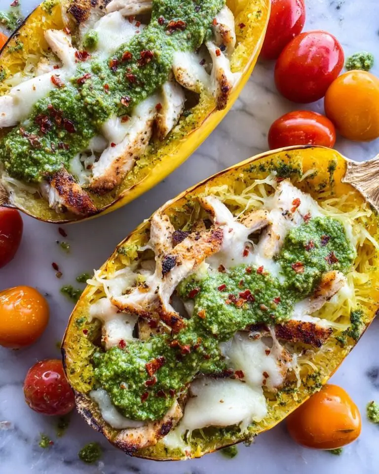 Cheesy Chicken Pesto Spaghetti Squash Recipe