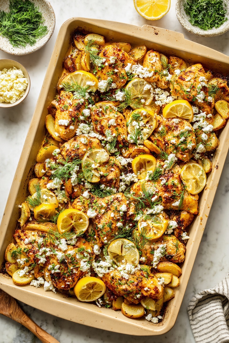 Lemon Garlic Chicken and Potatoes Bake Recipe - Serving