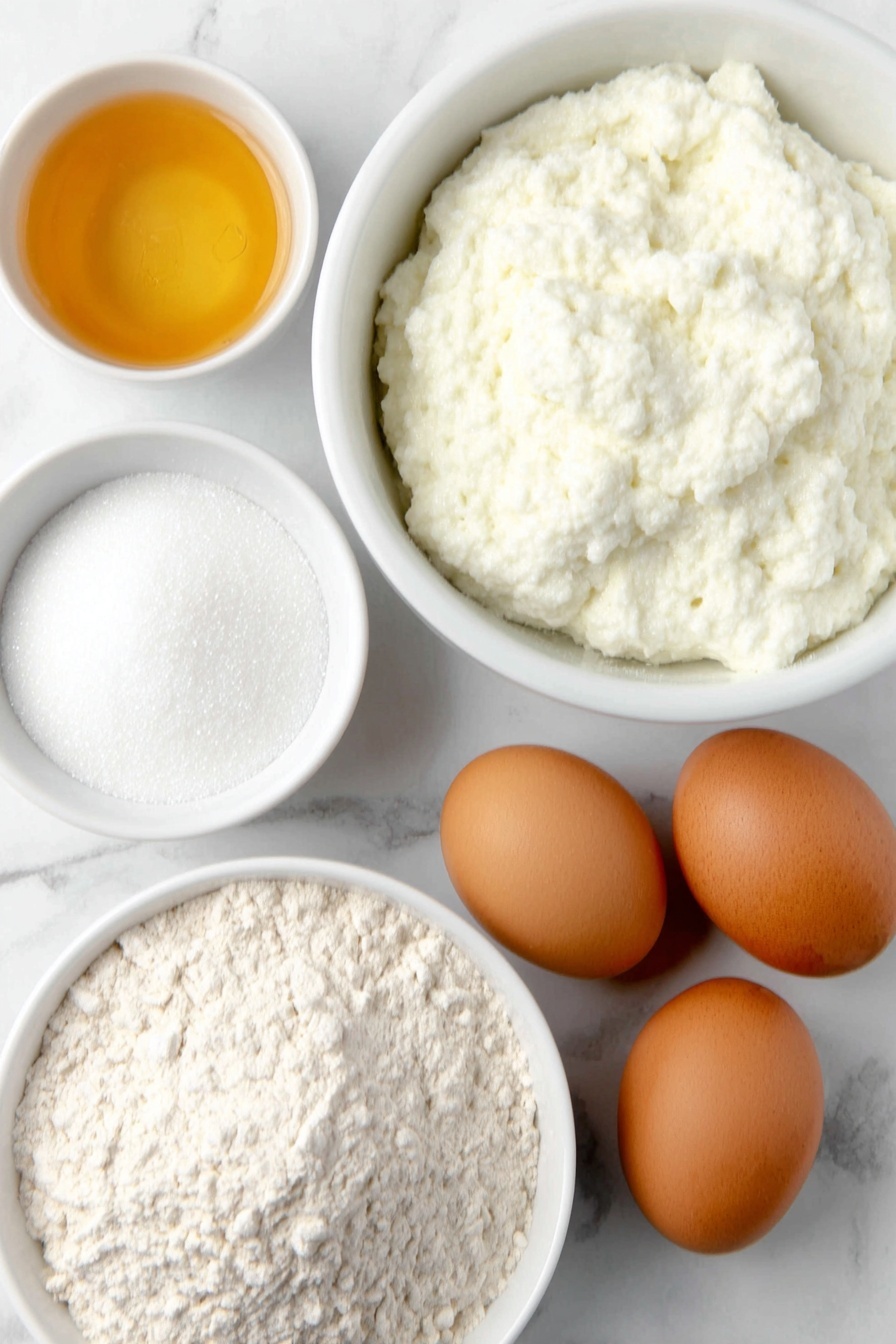 Flat lay of a small mound of bubbly active sourdough starter, a simple white ceramic bowl with warm water, a small white bowl filled with granulated sugar, a neat pile of unbleached bread flour, a small white bowl containing coarse salt crystals, a small white bowl holding golden honey, and two whole uncracked brown eggs, all arranged with perfect symmetry and balanced proportions, placed on a clean white marble surface, soft natural light, photo taken with an iPhone, professional food photography style, fresh ingredients, white ceramic bowls, no bottles, no duplicates, no utensils, no packaging --ar 2:3 --v 7 --p m7354615311229779997 - Homemade Sourdough Bagels, sourdough bagel recipe, how to make sourdough bagels, easy sourdough bagels, best homemade bagel recipe
